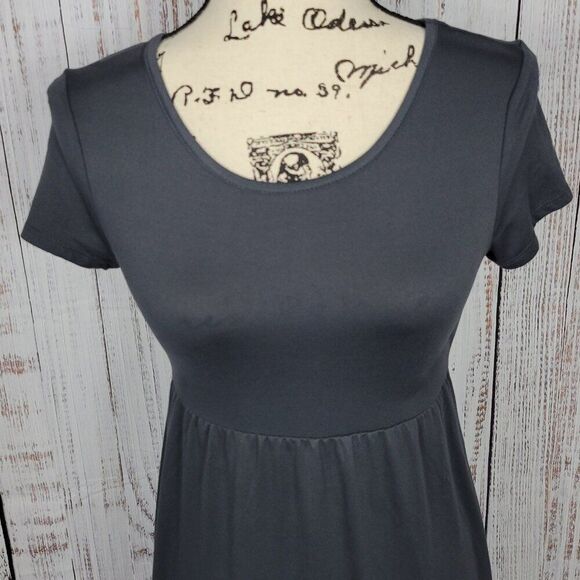 PINK ROSE Grey Scoop Neck Chic Drop Waist Short Sleeve Summer Ruffle Sun Dress - Picture 4 of 7